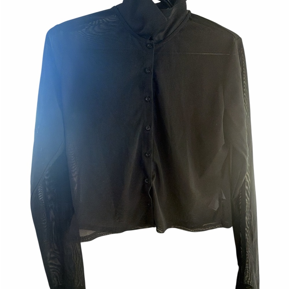 Garage Sheer Black Button-Front Women's Top - Picture 2 of 5